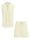 Casual Beach Tank Top Shorts Set (US Only) Beach Sets coofandy Cream S