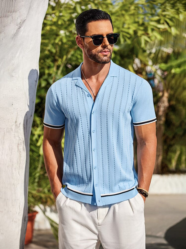 Casual Striped Button Down Knit Shirt (US Only) Shirts coofandy