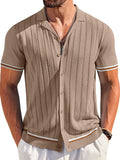 Casual Striped Button Down Knit Shirt (US Only) Shirts coofandy Dark Beige S