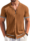 Casual Striped Button Down Knit Shirt (US Only) Shirts coofandy Brown S