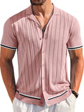 Casual Striped Button Down Knit Shirt (US Only) Shirts coofandy Pink S