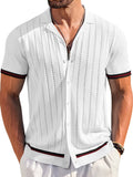 Casual Striped Button Down Knit Shirt (US Only) Shirts coofandy White S