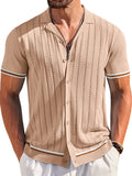 Casual Striped Button Down Knit Shirt (US Only) Shirts coofandy Khaki S