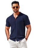 Vintage Knit Button Up Shirt (US Only) Shirts coofandy Navy Blue S