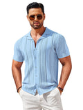 Vintage Knit Button Up Shirt (US Only) Shirts coofandy Clear Blue S