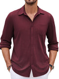 Casual Pit-stripe Stretch Shirt (US Only) Shirts coofandy Wine Red S