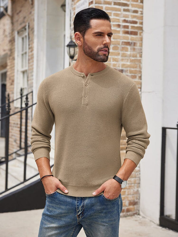 Casual Waffle Texture Henley Sweater (US Only) Sweater coofandy