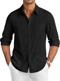 Casual Linen Textured Shirt (US Only) Shirts coofandy Black S