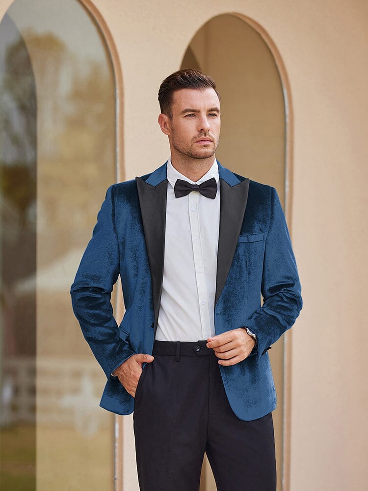 Mens Black Blazer - Men's One Button Velvet Shawl Collar Tuxedo Jacket in Black main image 0