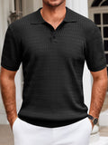 Casual Textured Knit Polo Shirt (US Only) Shirts coofandy Black S