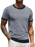 Casual Basic Knit T-Shirt (US Only) Shirts coofandy Navy Stripe S