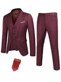 Classic 3-Piece Suit Set with Tie (US Only) Suit Set coofandy Wine Red S