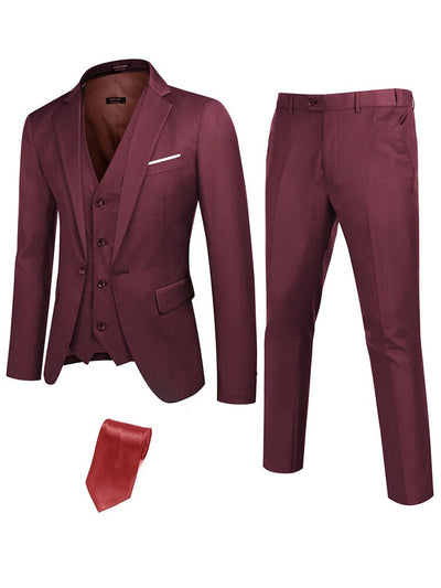 Classic 3-Piece Suit Set with Tie (US Only) Suit Set coofandy Wine Red S 