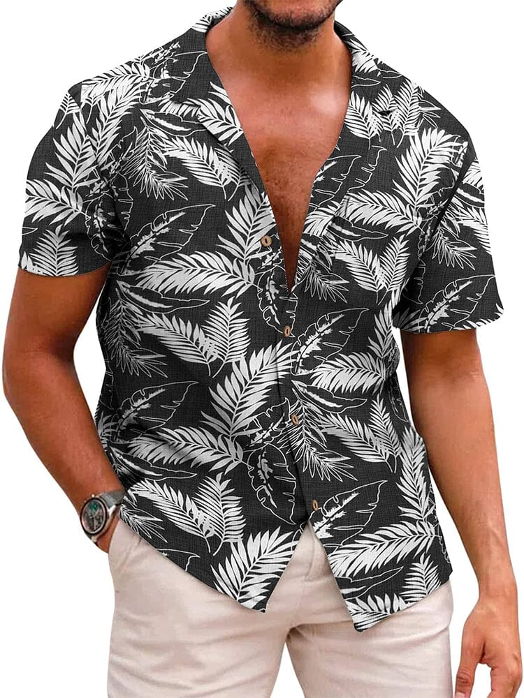 Hawaiian Floral Beach Shirts (US Only) Shirts coofandy Black-Palm Leaf S 