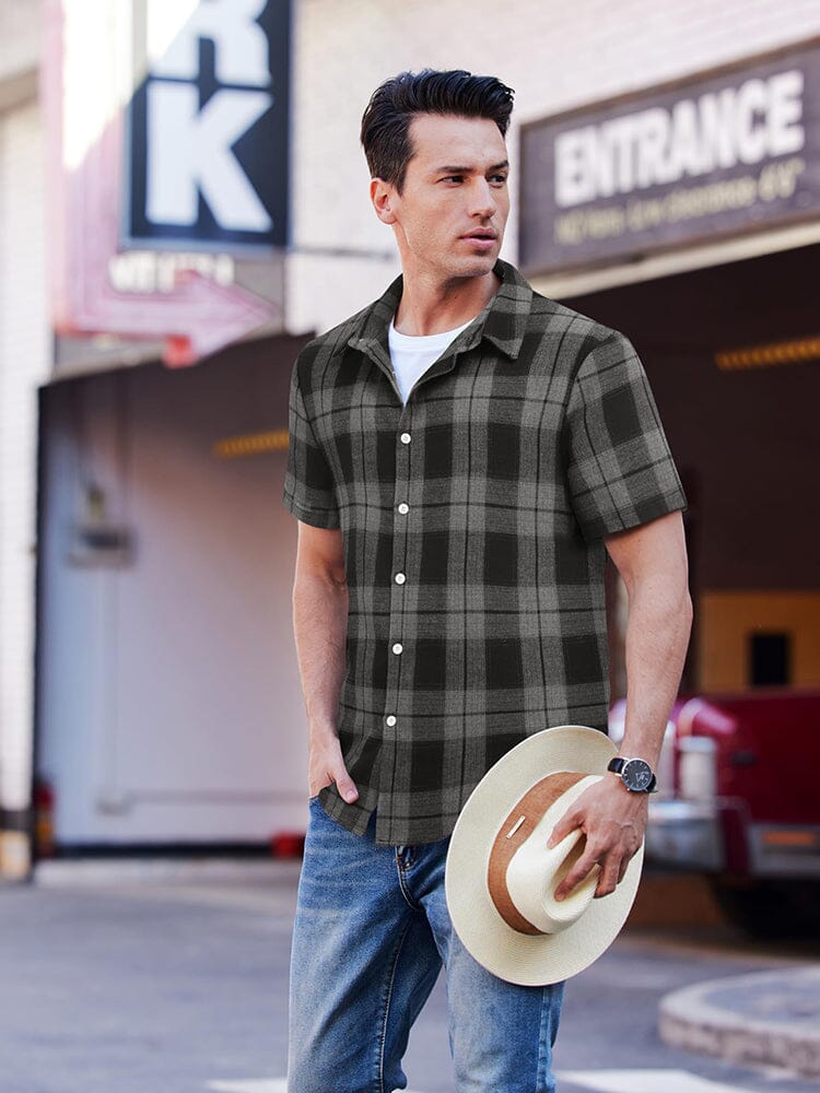 Classic Short Sleeve Checkered Shirt COOFANDY