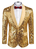 Shiny Sequins Blazer Floral Blazer (US Only) Blazer COOFANDY Store Gold S