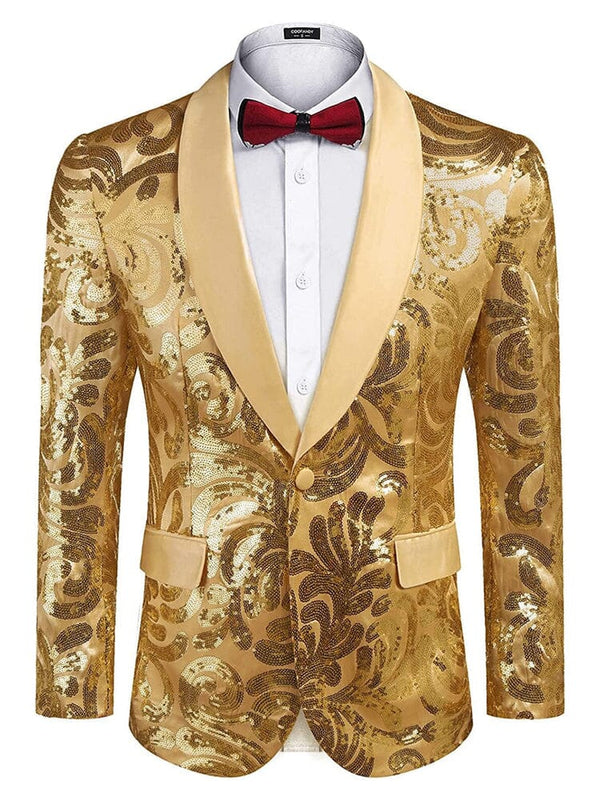 Shiny Sequins Blazer Floral Blazer (US Only) Blazer COOFANDY Store Gold S