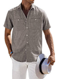 Casual Button Down Solid Linen Shirt (US Only) Shirts COOFANDY Store Textured Grey S