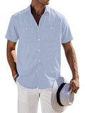 Casual Button Down Solid Linen Shirt (US Only) Shirts COOFANDY Store Sky Blue S