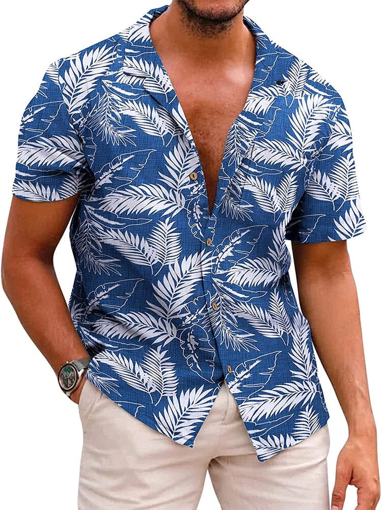 Hawaiian Floral Beach Shirts (US Only) Shirts coofandy Blue- Palm Leaf S 