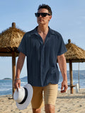 Cotton Relaxed Fit Beach Shirt (US Only) Shirts coofandy Navy Blue S
