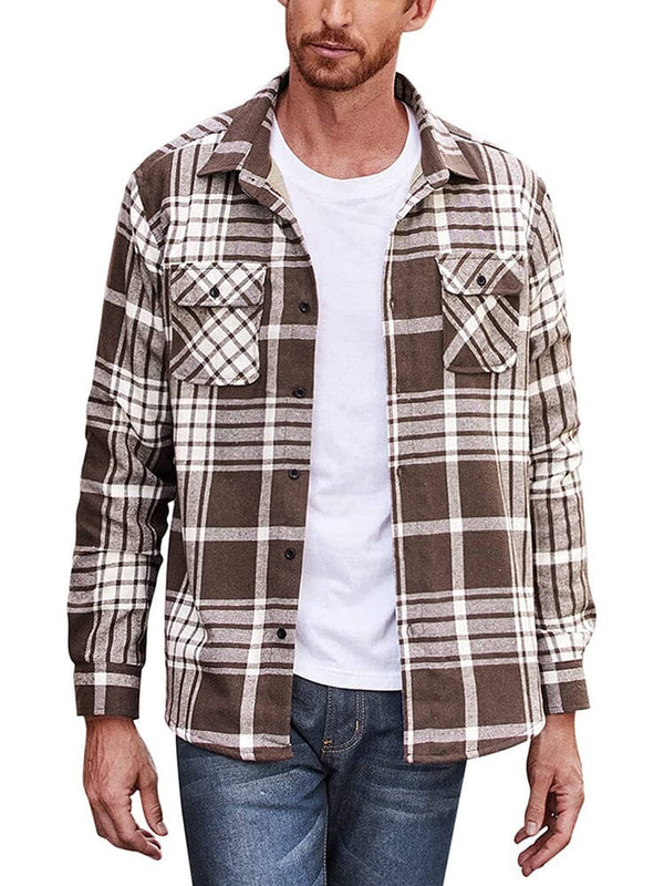 Lined Flannel Plaid Long Sleeve Shirt (US Only) Shirts COOFANDY Store Brown S
