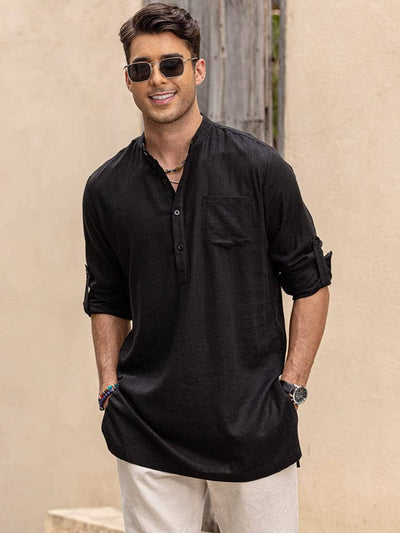 Linen Henley Long Sleeve Shirts with Pocket (US Only) Shirts Coofandy's 