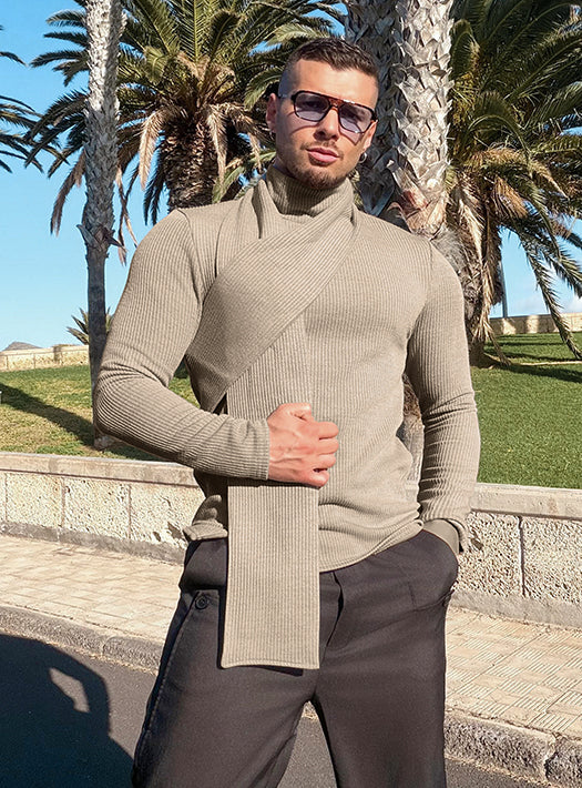 Minimalism Turtleneck Scarf-Decorated Knit Undershirt
