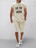 Casual Loose Fit Word Printed Sports Set Sports Set coofandy Beige M