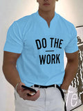 Casual Eco-friendly Word Printed V-nek T-shirt T-shirt coofandy Blue M