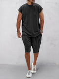 Casual Loose Fit Cotton Tracksuit Set Sports Set coofandy Black M