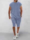 Casual Loose Fit Cotton Tracksuit Set Sports Set coofandy Clear Blue M