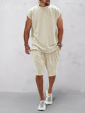 Casual Loose Fit Cotton Tracksuit Set Sports Set coofandy Beige M