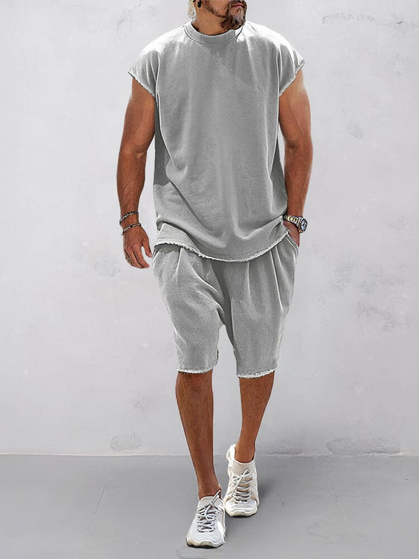 Casual Loose Fit Cotton Tracksuit Set Sports Set coofandy Light Grey M