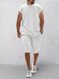 Casual Loose Fit Cotton Tracksuit Set Sports Set coofandy White M