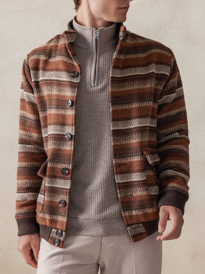 Vintage Stripe Tweed Jacket Jackets coofandy Brown M 
