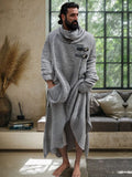 Stylish Slant Placket Long Outerwear Coat coofandy Gray M