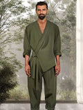 Stylish Slant Placket 2-Piece Set Sets coofandy