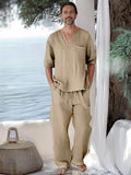 Leisure 100% Cotton 2-Piece Set Sets coofandy Khaki M