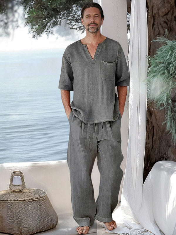 Leisure 100% Cotton 2-Piece Set Sets coofandy Light Grey M