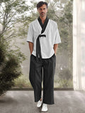 Stylish Color Block 100% Cotton Sets Sets coofandy Black M