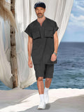 Stylish Loose Fit Shorts Set Sets coofandy Black M