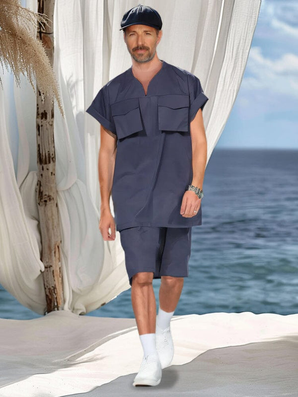 Stylish Loose Fit Shorts Set Sets coofandy Blue M