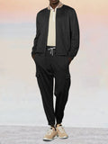 Leisure Waffle 2-Piece Jacket Set Sets coofandy Black M