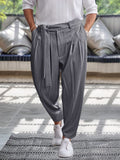 Stylish Harem Pants with Belt Pants coofandy Grey M