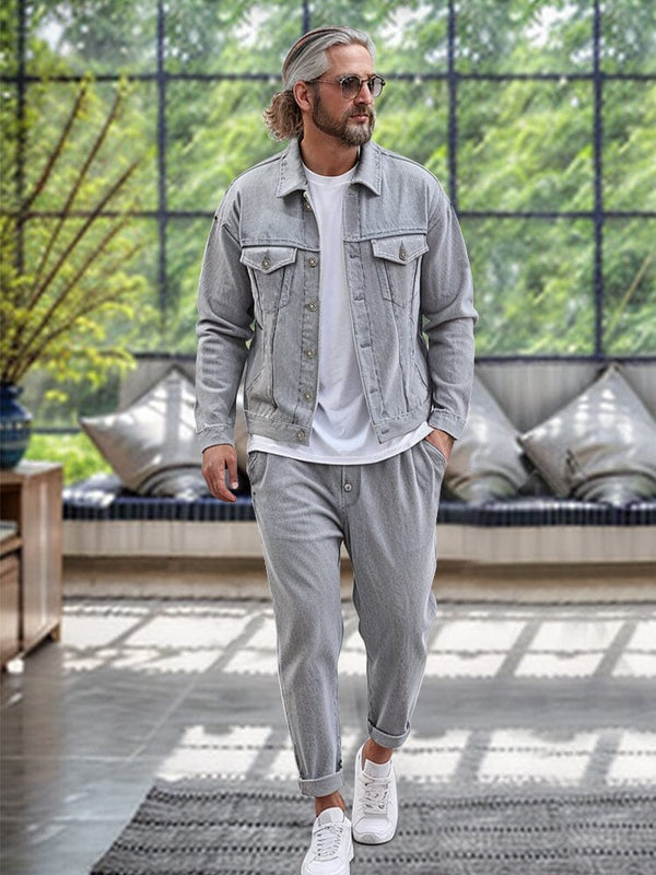 Stylish 100% Cotton Denim 2-Piece Set Sets coofandy Light Grey M