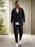 Fake Two-Piece Outerwear and Pants Set Sets coofandy Black M