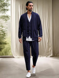 Fake Two-Piece Outerwear and Pants Set Sets coofandy Navy Blue M