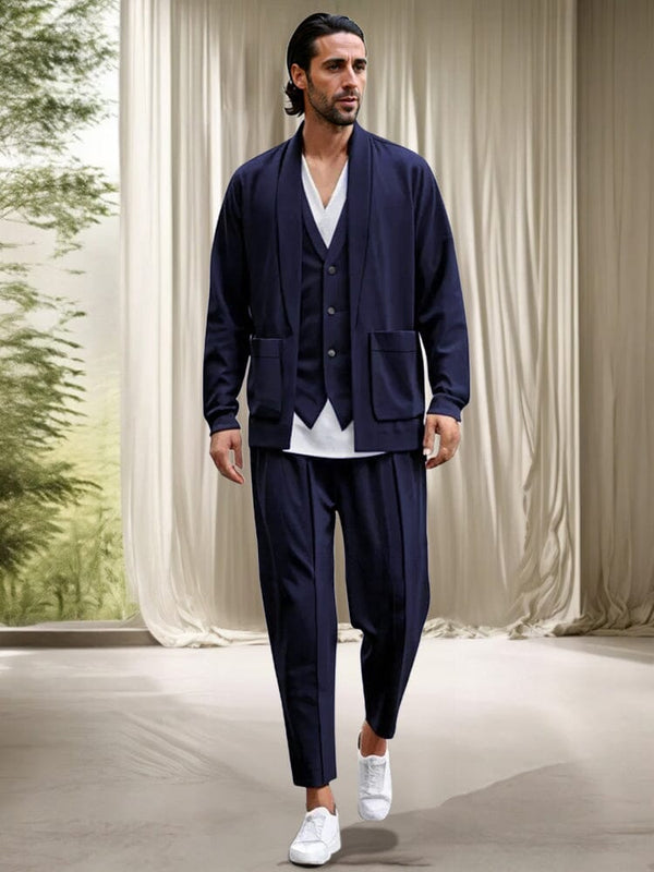 Fake Two-Piece Outerwear and Pants Set Sets coofandy Navy Blue M