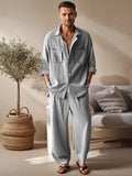 Leisure Minimalism Cotton 2-Piece Outfits Sets coofandy Light Grey M